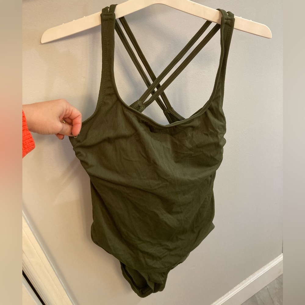Hurley Olive Green Ribbed One Piece Swim Suit Sz XL